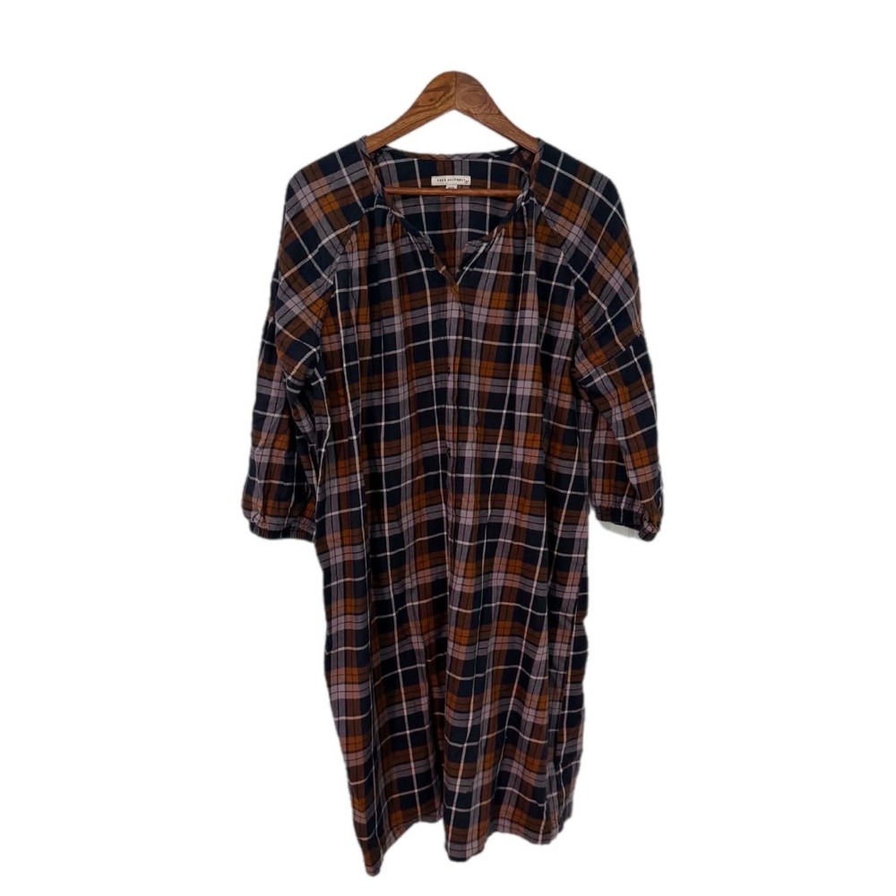 Free Assembly‎ Plaid Shirt Dress Womens XXXL Navy Brown Excellent Raglan Midi